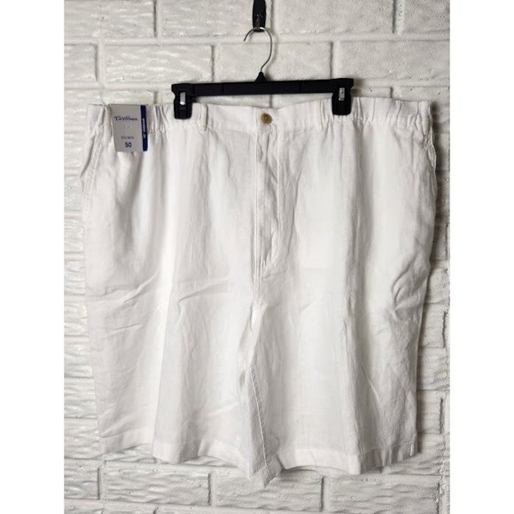 Caribbean Big Man White Linen Shorts Size 50 Relaxed Fit Casual Drawstring NWT - Picture 1 of 6